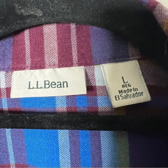 L.L. Bean Women's Wool Blend Maroon Blue Button Down Shirt Size Large - Picture 3 of 7